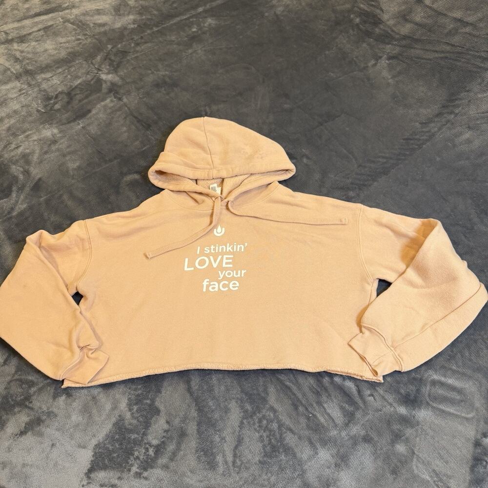 Bella Canvas Womens Cropped Hoodie Sz S Peach Orange I love your Face Fleece